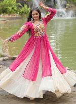 Kora Cotton Pink Navratri Wear Leheriya Print Readymade Kurti With Lehenga